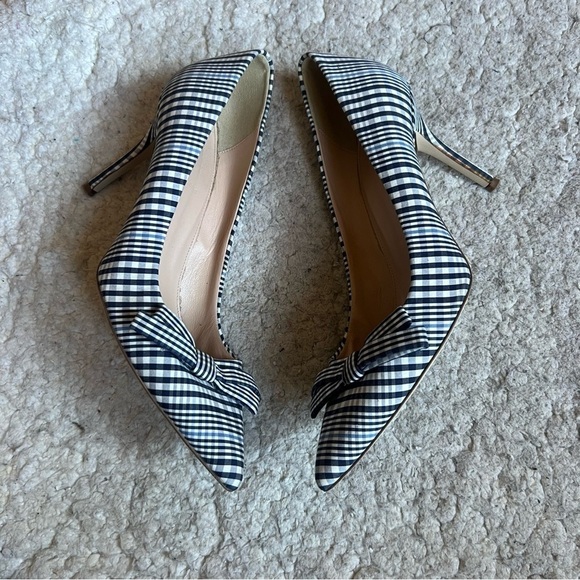 J. Crew Blue and White Heels with Bow and Pointed Toe - Picture 7 of 12